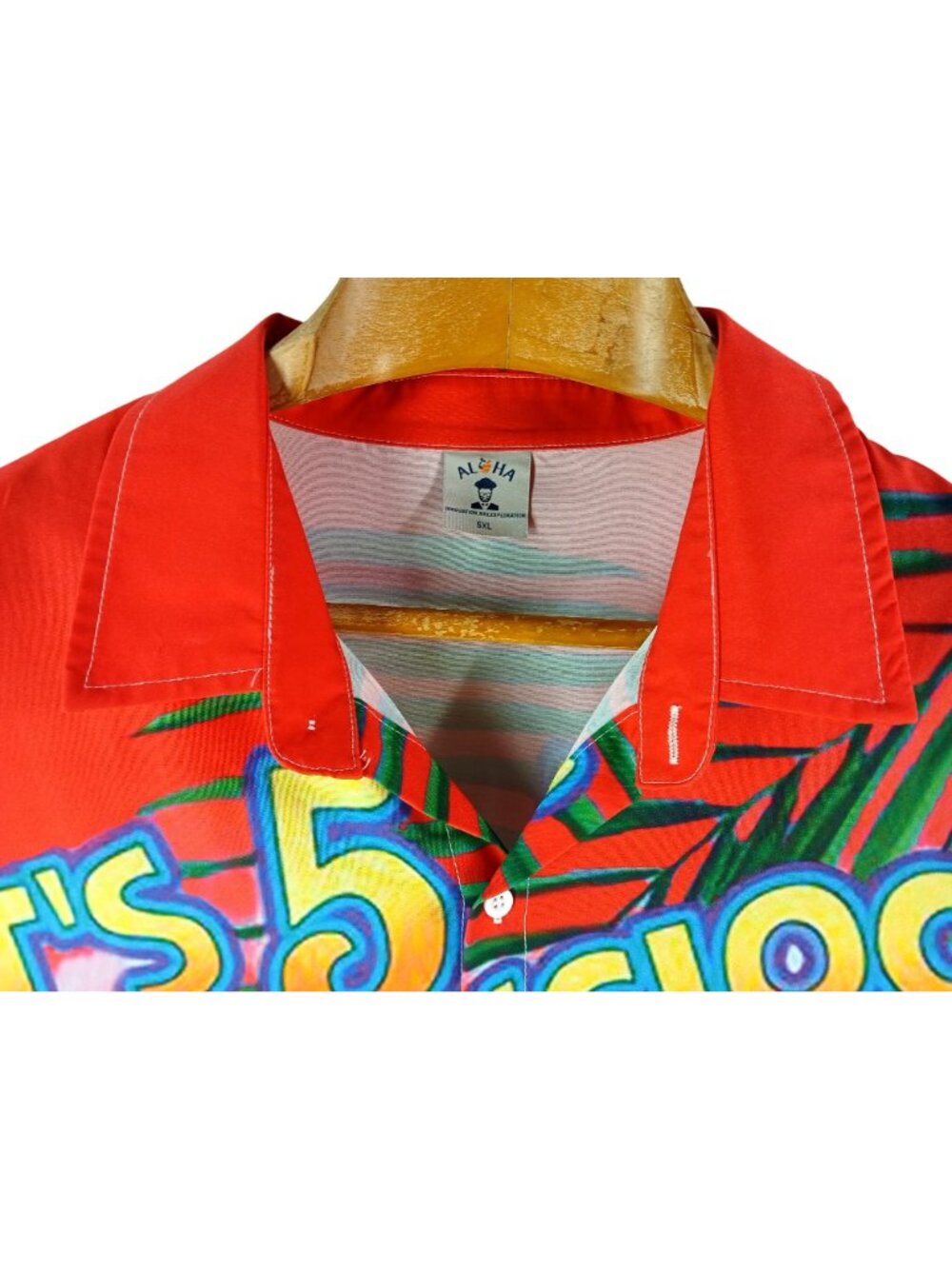 Aloha Mens 5 OClock Short Sleeve Hawaiian Shirt Size 5XL Red Multicolor Tropical - Picture 6 of 12
